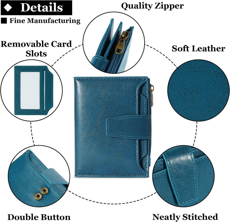 Airkit Small Wallet Women RFID Blocking Soft Leather Bifold Compact Card Holder Wallet for Women with Zipper Coin Pocket 4 ID Window - Image 5